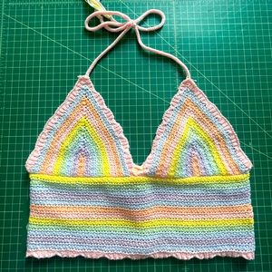 Sincerely Jules Pastel Rainbow Knit Crop Top NWT